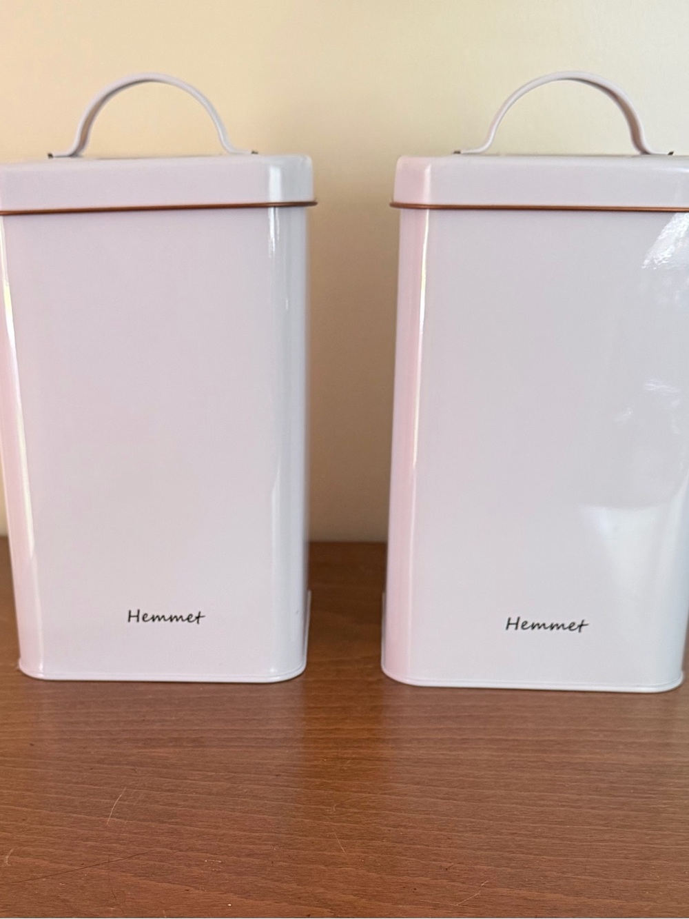 Hemmet White Metal Kitchen Canisters with Copper Interior- Set of 2